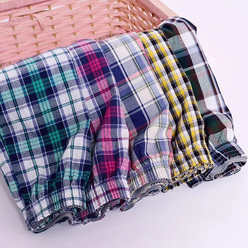 5 Pack Men's Thin Summer Underwear Cotton Plus Size Breathable Plaid Flexible Shorts Boxer Male Underpants