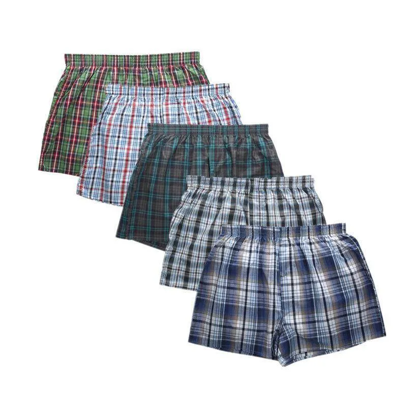 5 Pack Men's Thin Summer Underwear Cotton Plus Size Breathable Plaid Flexible Shorts Boxer Male Underpants