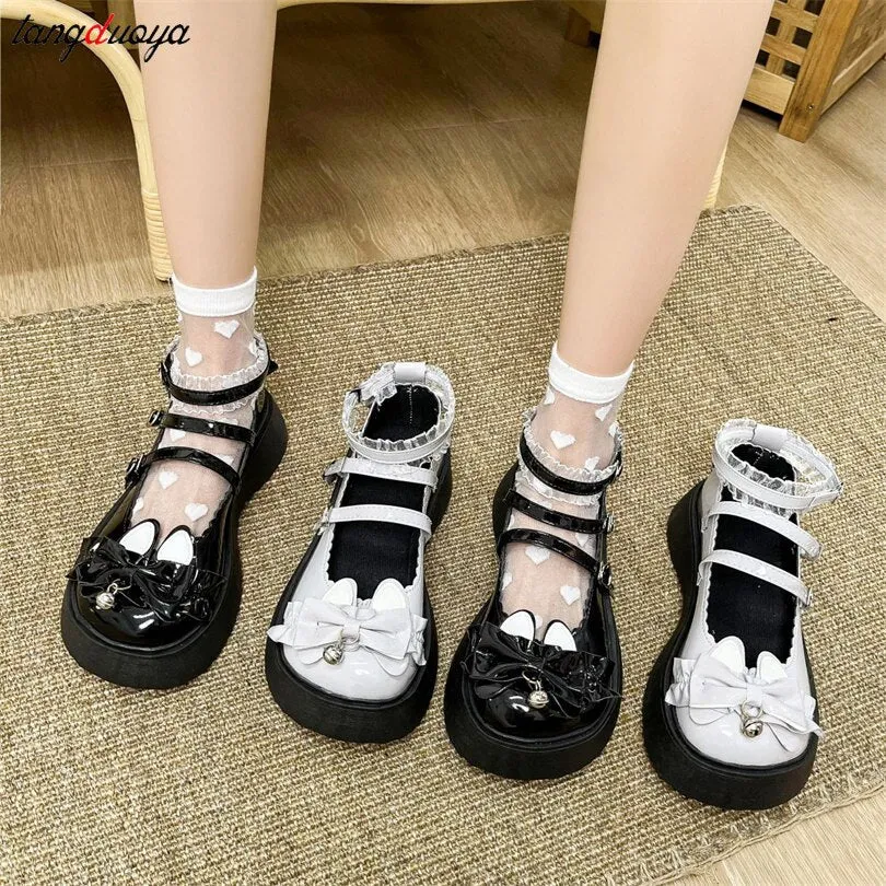 Amozae- Sweet Mary Jane Lolita Shoes Platform Bow Harajuku Shoes Women Cute Shoes Korean Women Shoes Round Head Kawaii Shoes Students