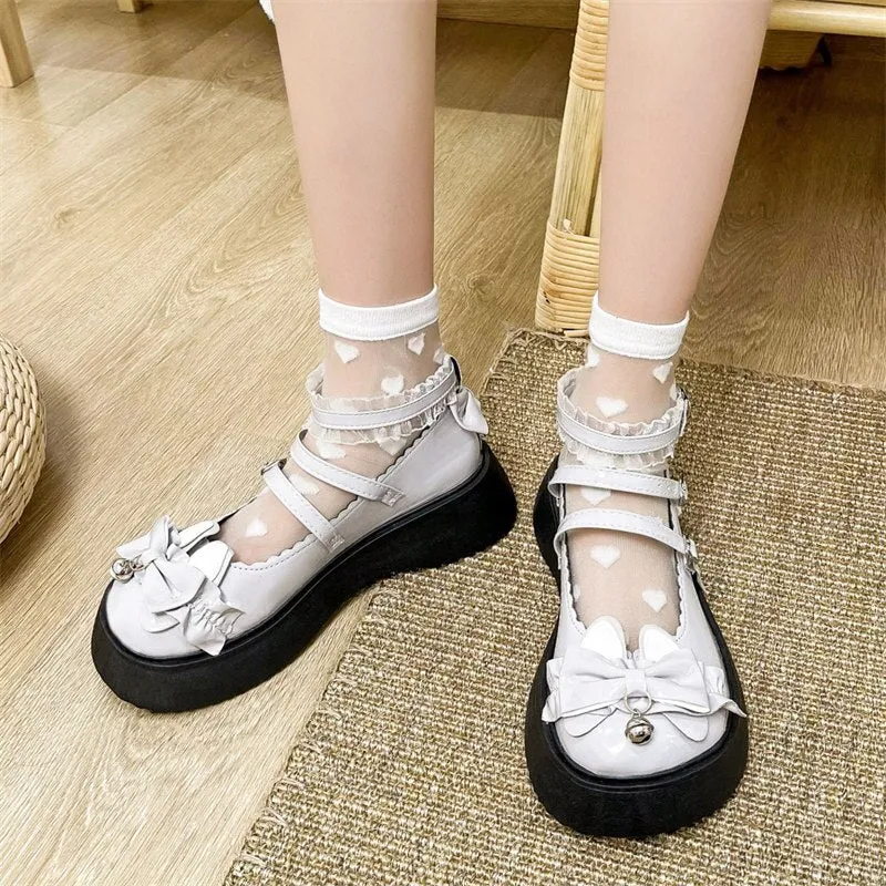 Amozae- Sweet Mary Jane Lolita Shoes Platform Bow Harajuku Shoes Women Cute Shoes Korean Women Shoes Round Head Kawaii Shoes Students