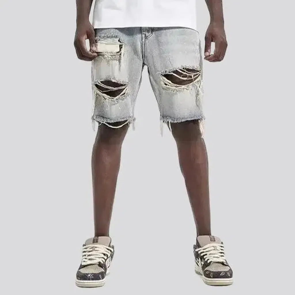 Baggy mid-waist jeans shorts
 for men