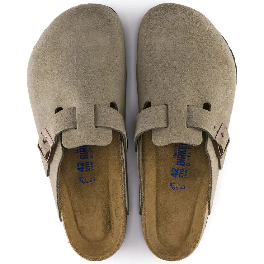 BIRKENSTOCK BOSTON SUEDE SOFT FOOTBED CLOG - TAUPE