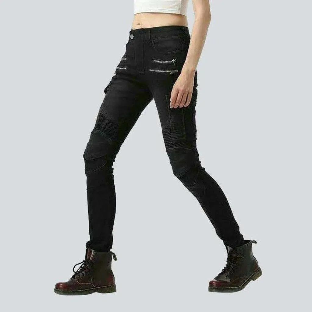 Black biker jeans for women