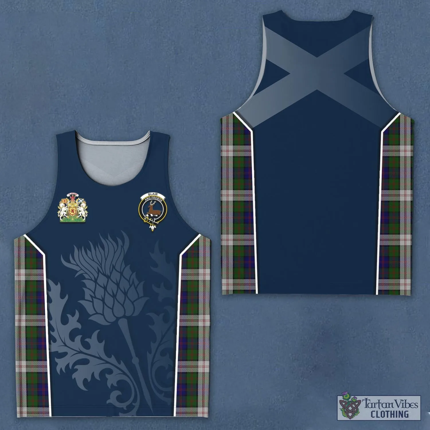 Blair Dress Tartan Men's Tanks Top with Family Crest and Scottish Thistle Vibes Sport Style