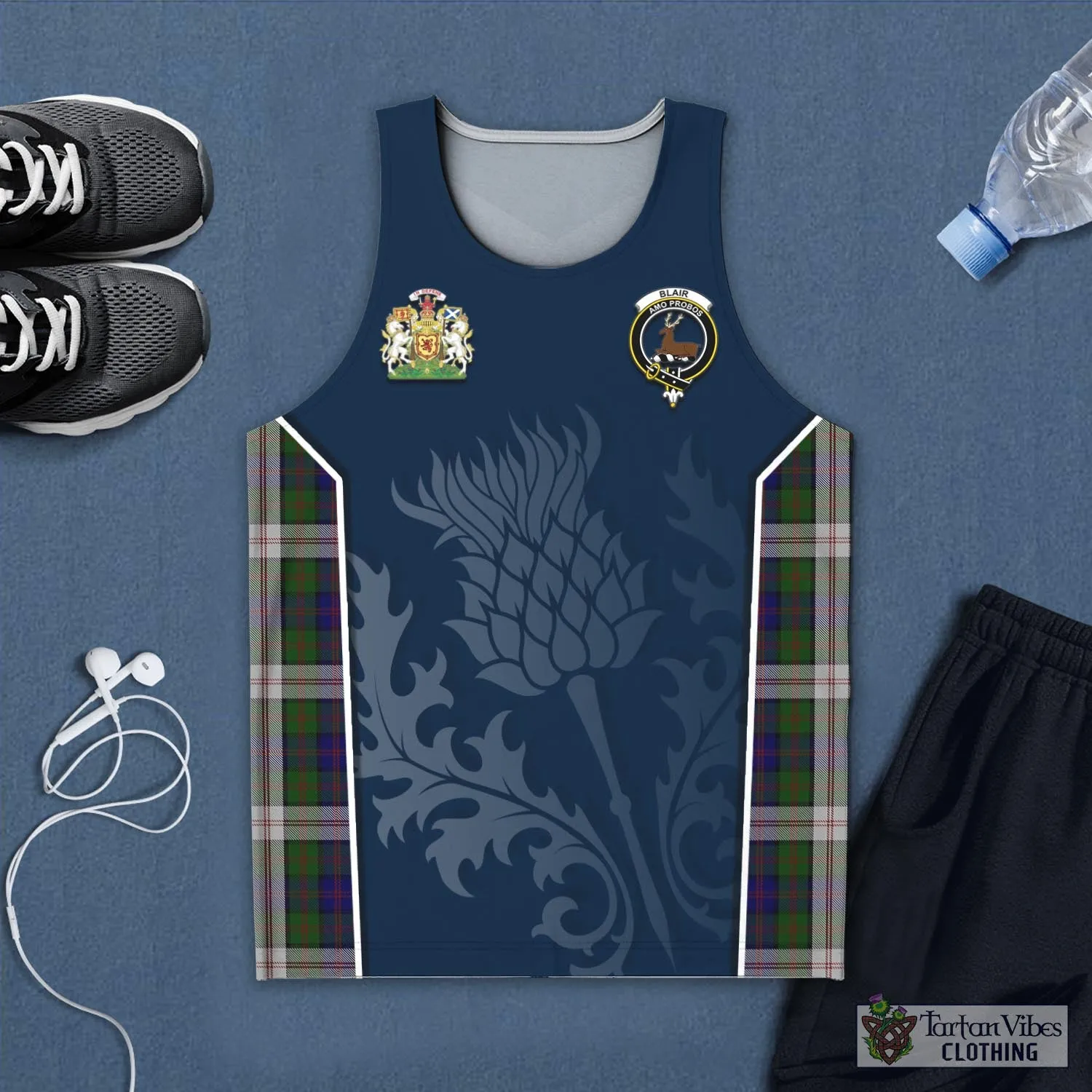 Blair Dress Tartan Men's Tanks Top with Family Crest and Scottish Thistle Vibes Sport Style