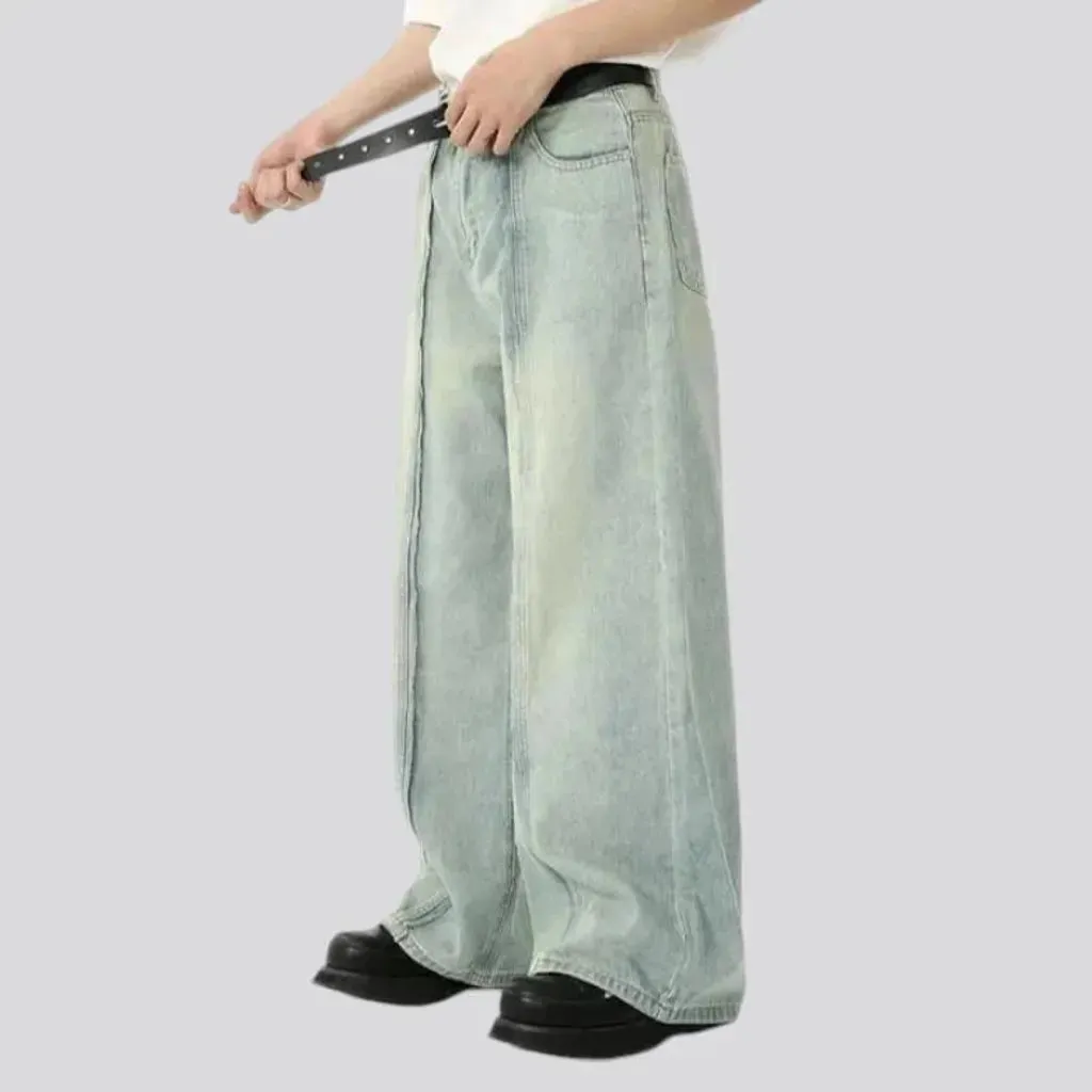 Boho style front-seams baggy jeans for men