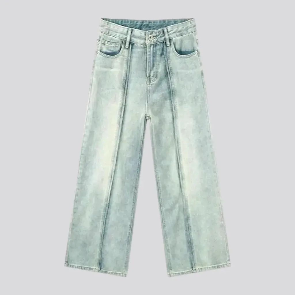 Boho style front-seams baggy jeans for men