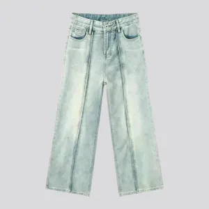 Boho style front-seams baggy jeans for men