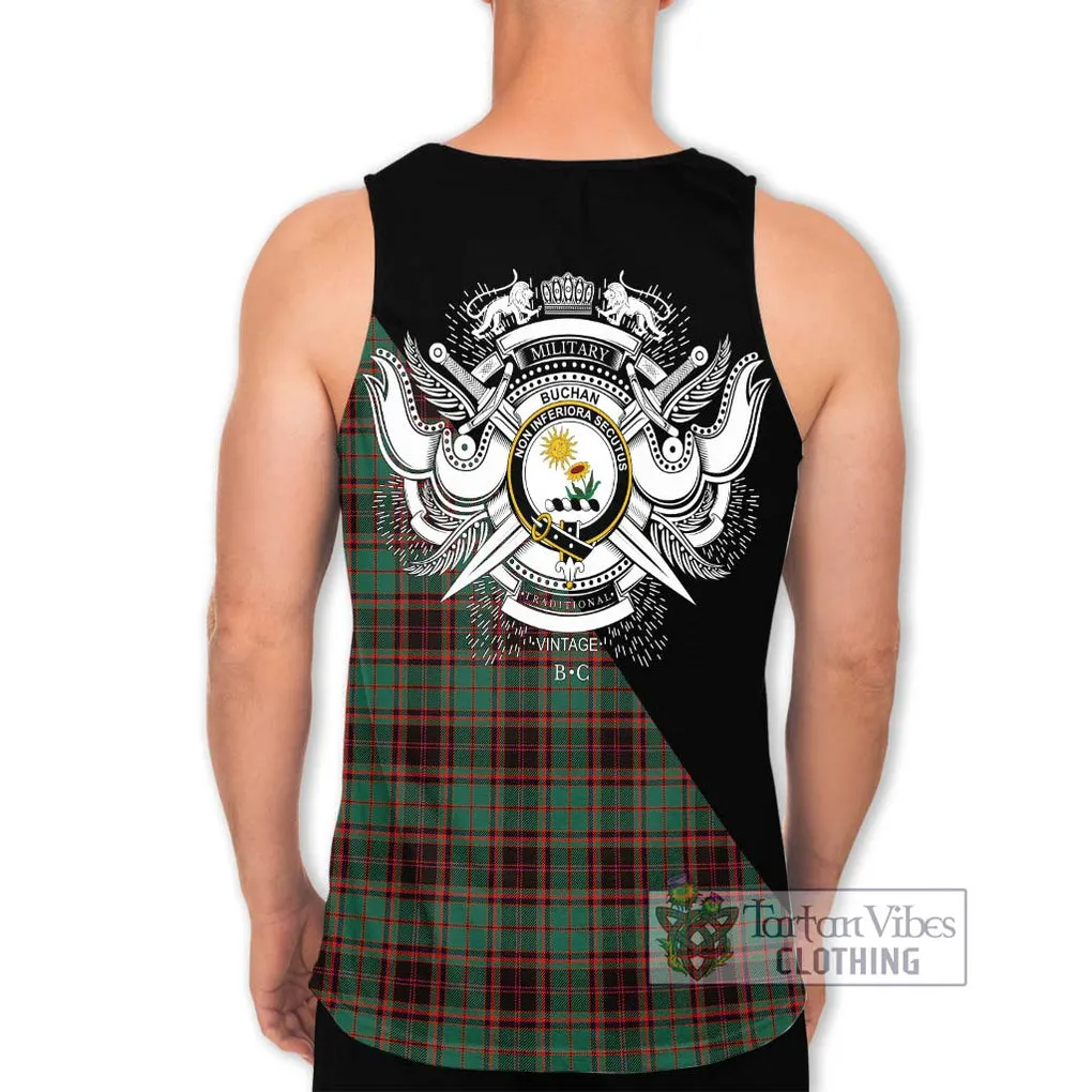 Buchan Ancient Tartan Men's Tank Top with Family Crest and Military Logo Style