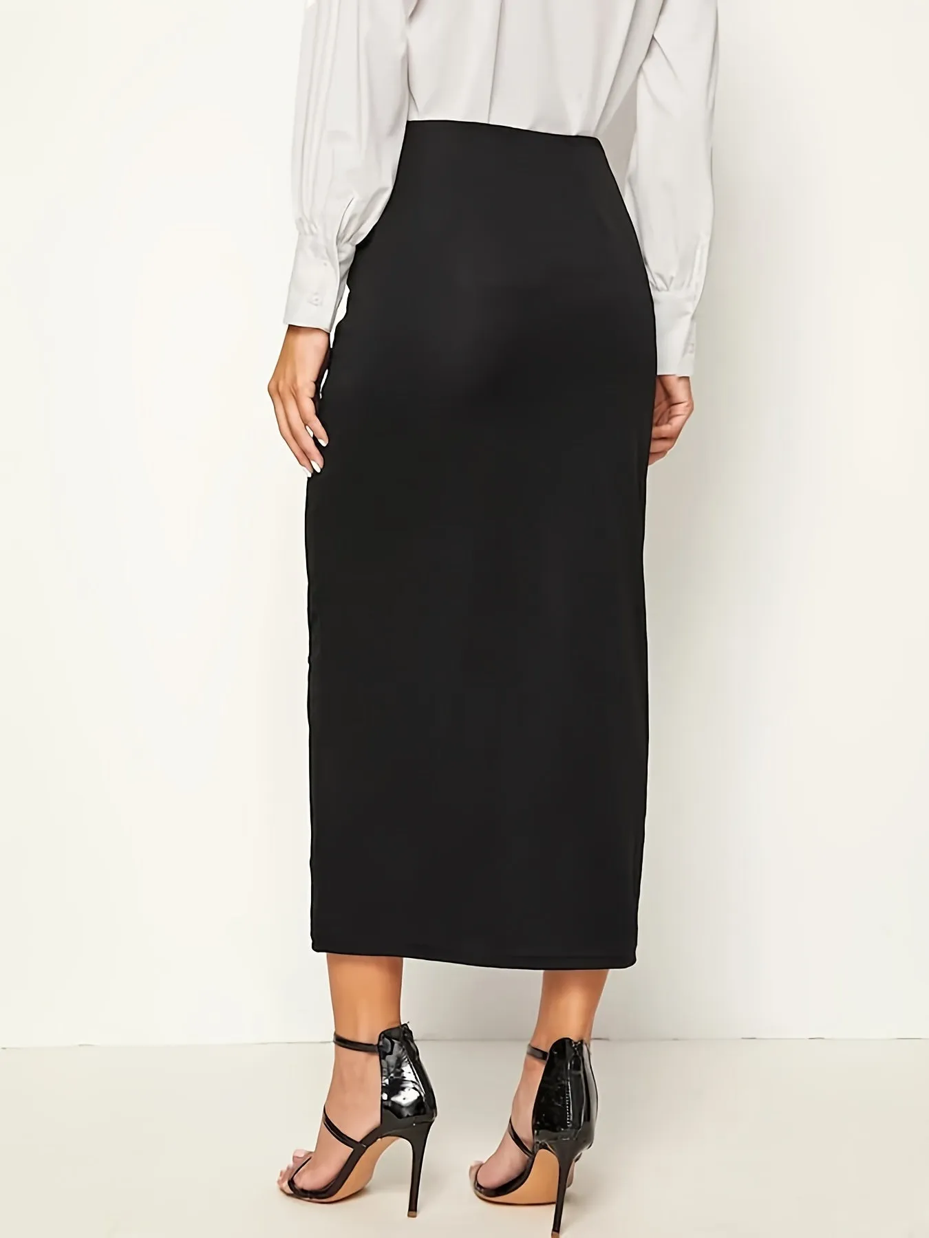 Button Front High Waist Maxi Elegant Slim Solid Work Office Skirts