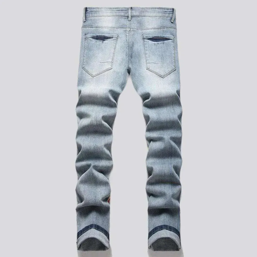 Color skull print painted jeans
 for men