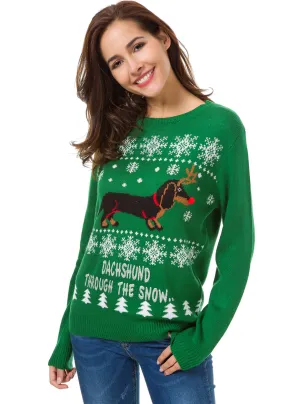 Dachshund Snow Christmas Sweaters For Women