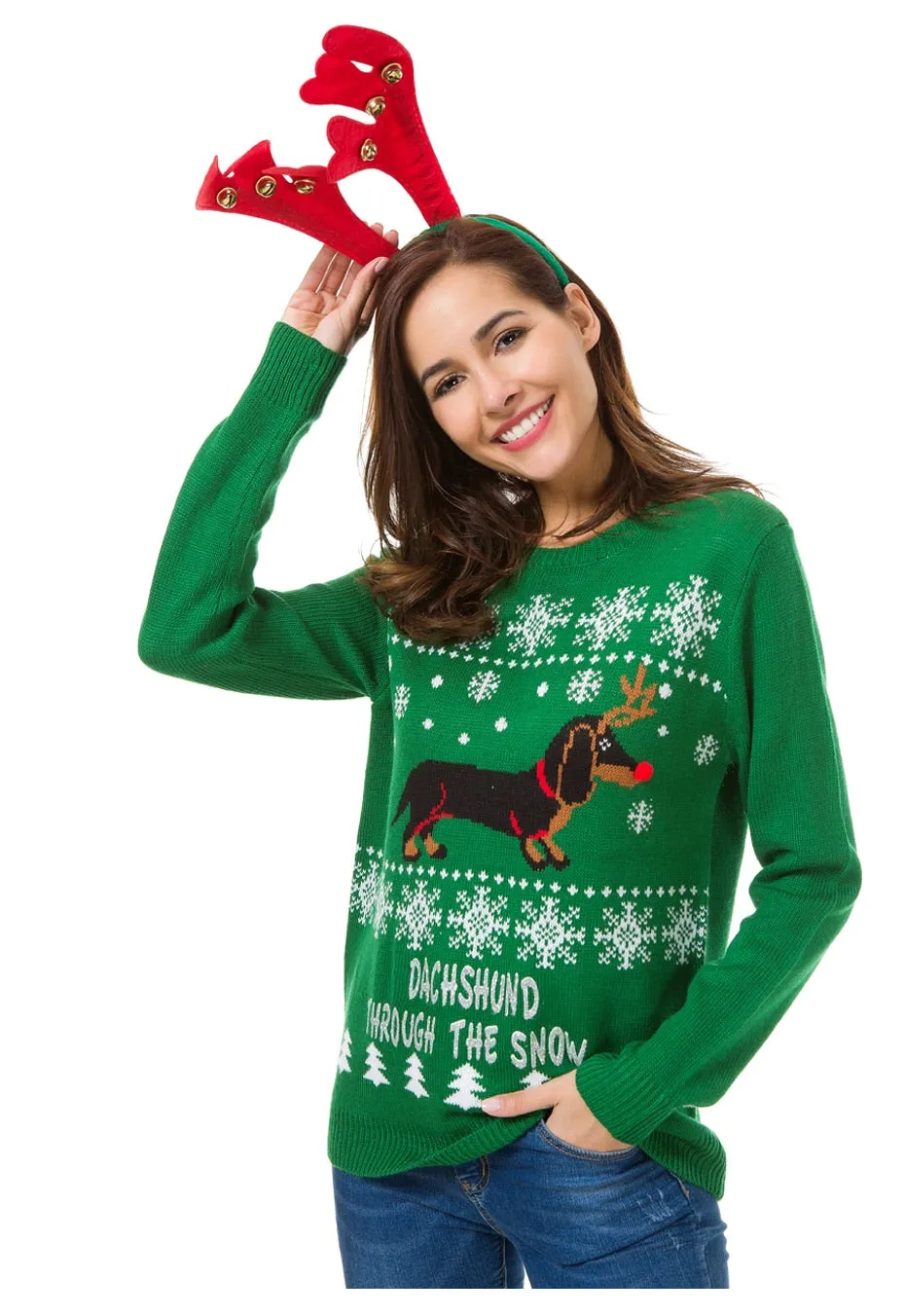 Dachshund Snow Christmas Sweaters For Women