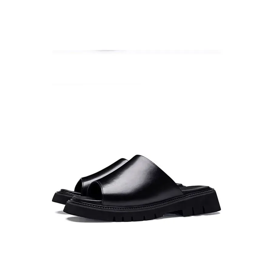 Elegant Leather Platform Business Sandals - Peep Toe