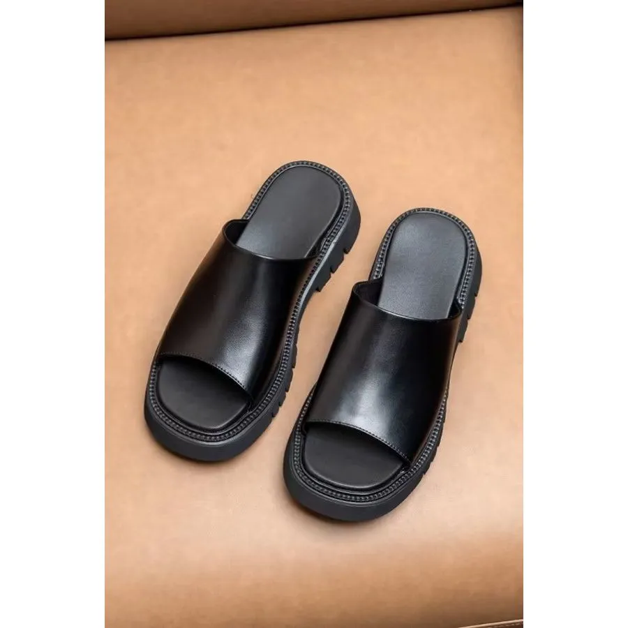 Elegant Leather Platform Business Sandals - Peep Toe