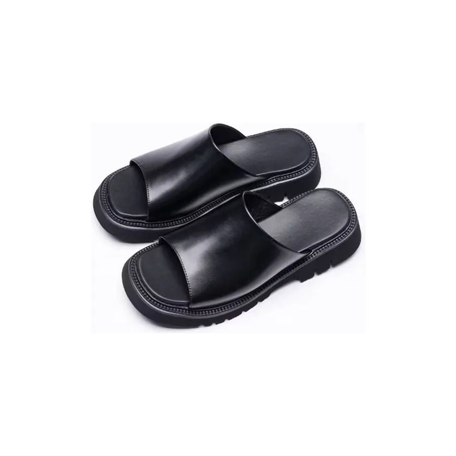 Elegant Leather Platform Business Sandals - Peep Toe