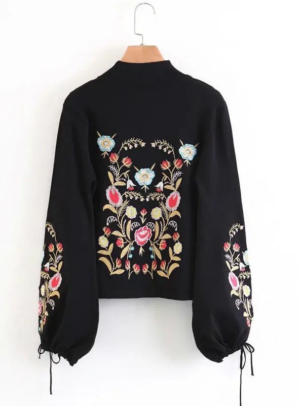 Embroidery Lace Up Knitted Sweater Women Autumn