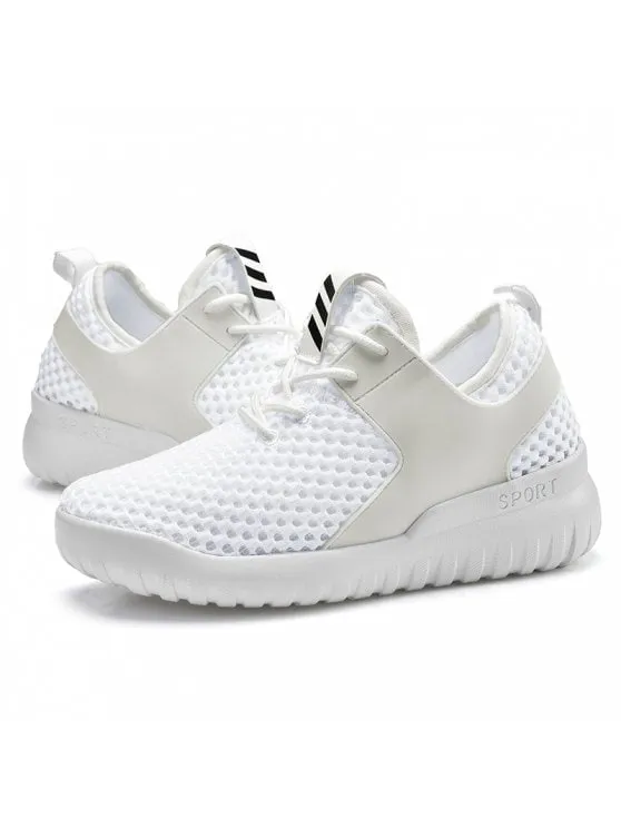 Fashion Faux Leather Insert Mesh Breathable Athletic Shoes