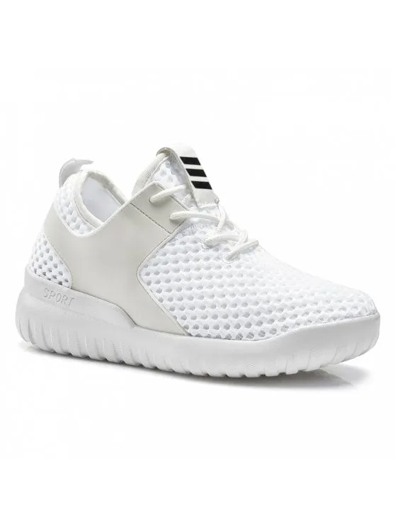 Fashion Faux Leather Insert Mesh Breathable Athletic Shoes