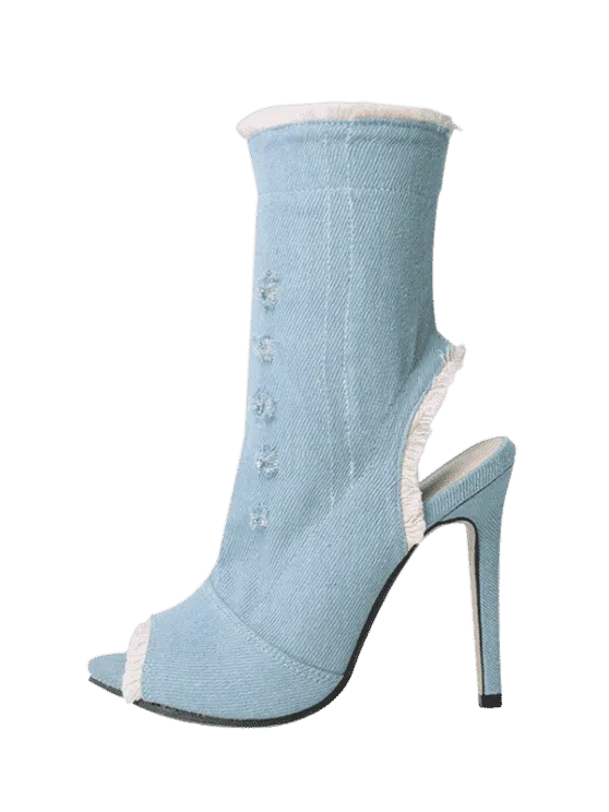 Fashion Peep Toe Denim Stiletto Heel Boots