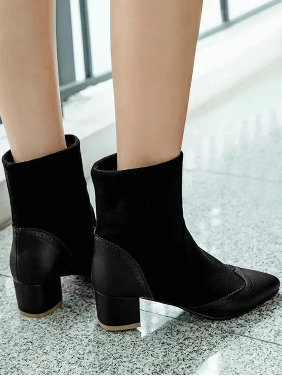 Fashion Wingtip Splicing Pointed Toe Boots