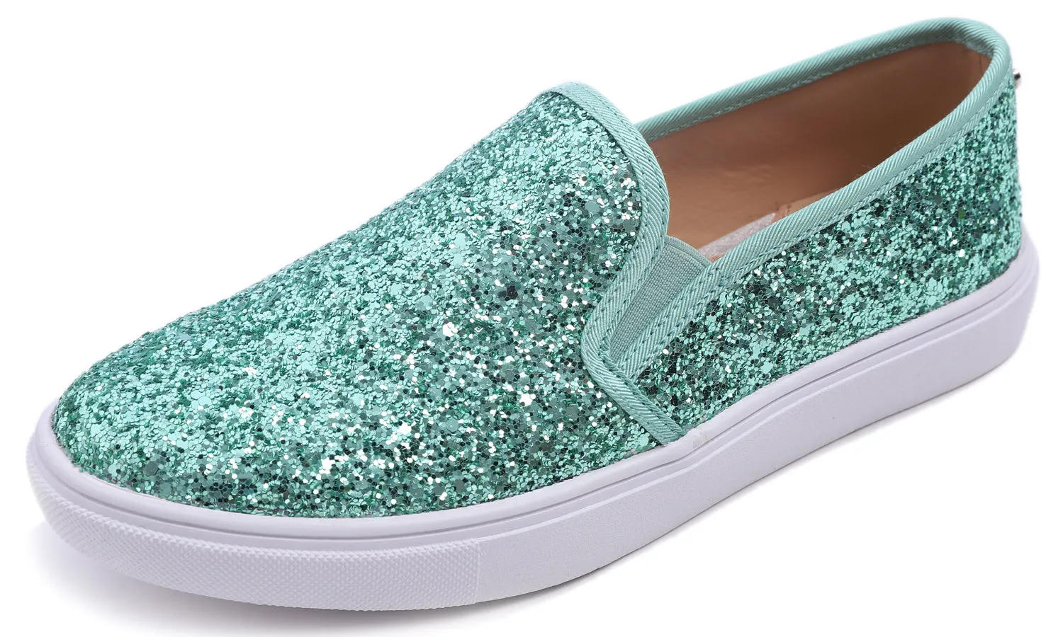 Feversole Women's Glitter Jade Green Slip On Sneaker Casual Flat Loafers