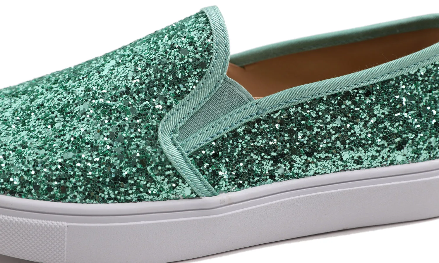 Feversole Women's Glitter Jade Green Slip On Sneaker Casual Flat Loafers