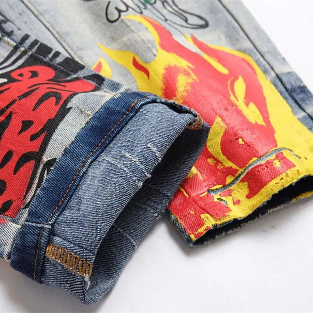 Graffiti-painted jeans for men