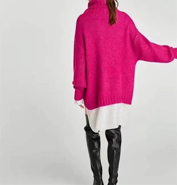 High Street Solid Color Oversize Two Fur Pockets Sweaters