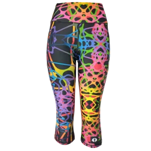 High Waist Funky 3/4 Leggings - Rainbow Veins