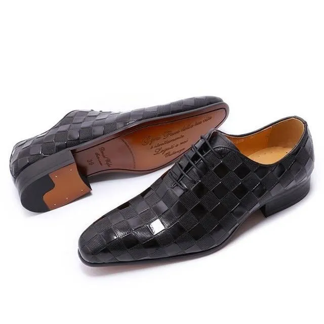 ItalianLux Leather Plaid Print Oxford Dress Shoes