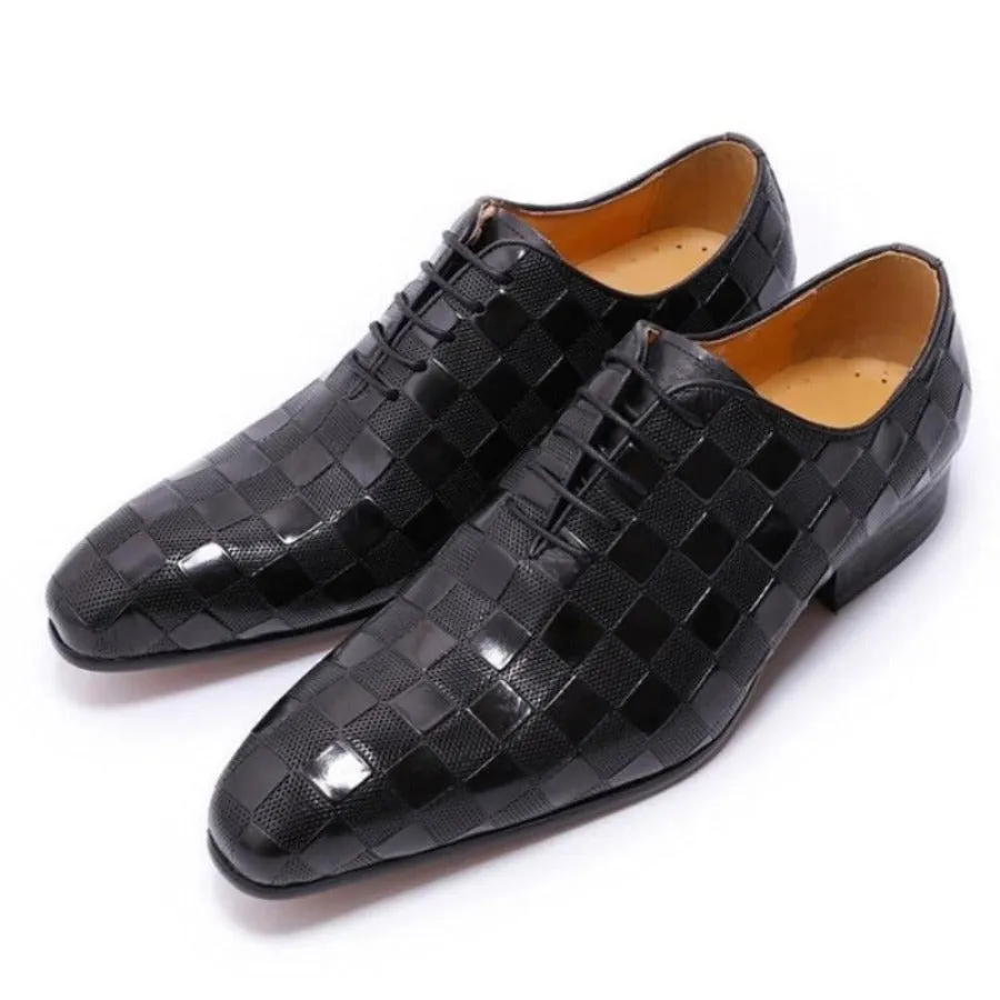 ItalianLux Leather Plaid Print Oxford Dress Shoes