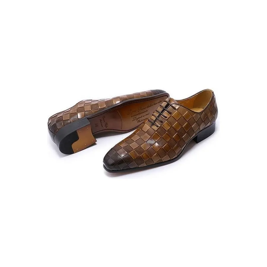 ItalianLux Leather Plaid Print Oxford Dress Shoes