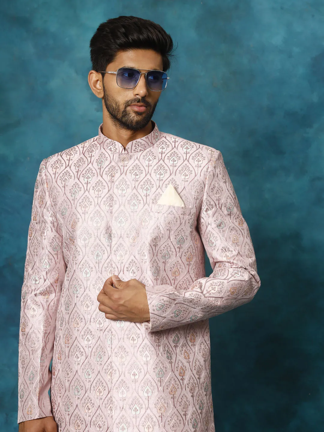 Jashvi Men's Purple Pastel Embroidered Sherwani Only Top