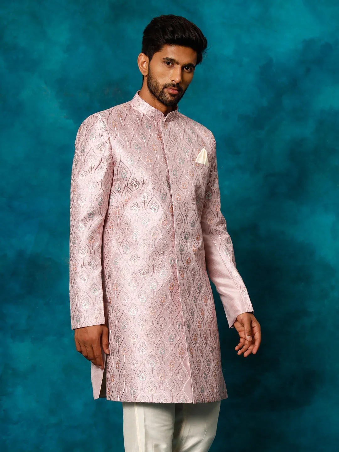 Jashvi Men's Purple Pastel Embroidered Sherwani Only Top