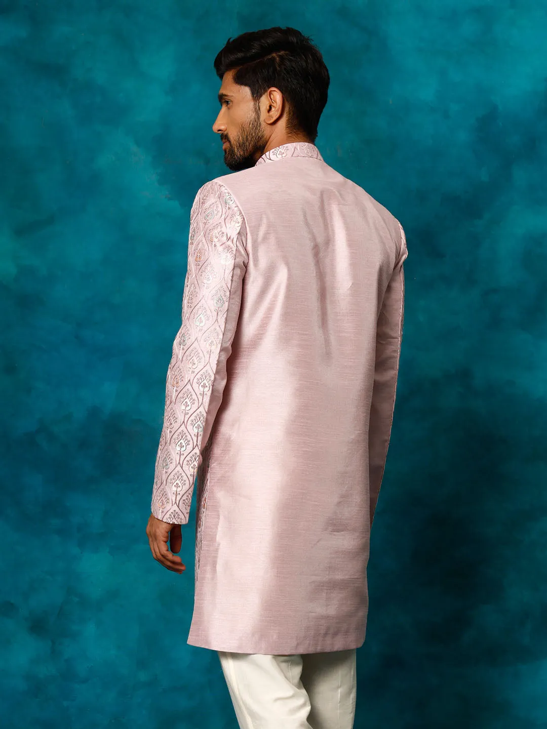 Jashvi Men's Purple Pastel Embroidered Sherwani Only Top