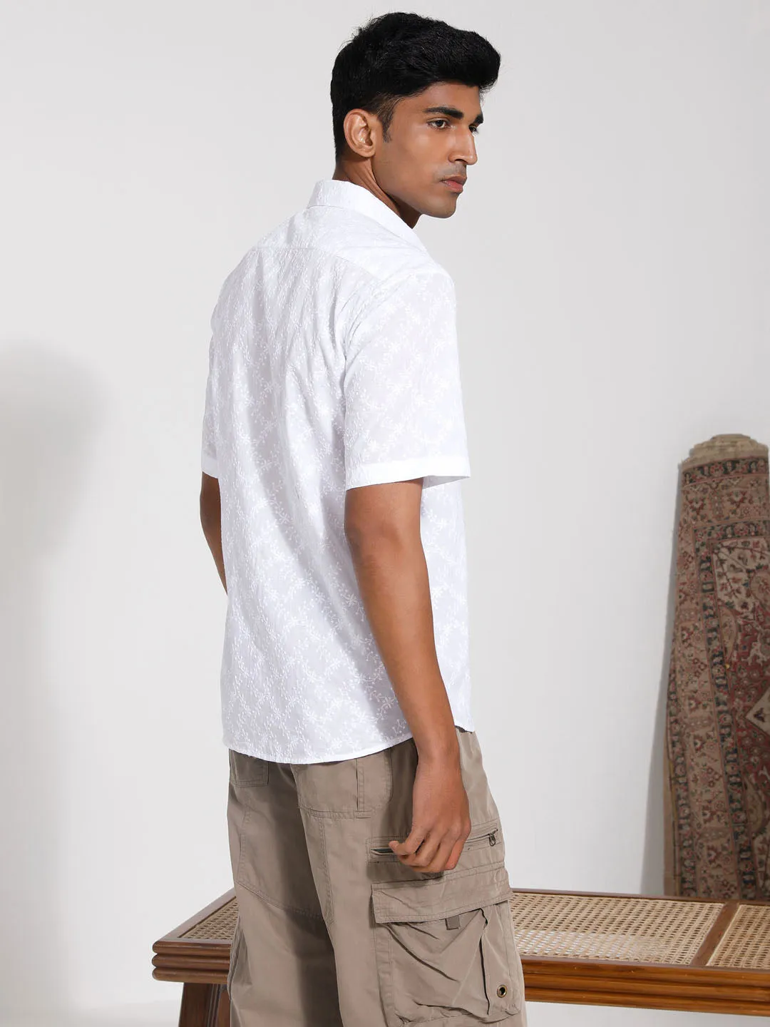 Jashvi Men's White Cotton Ethnic Shirt