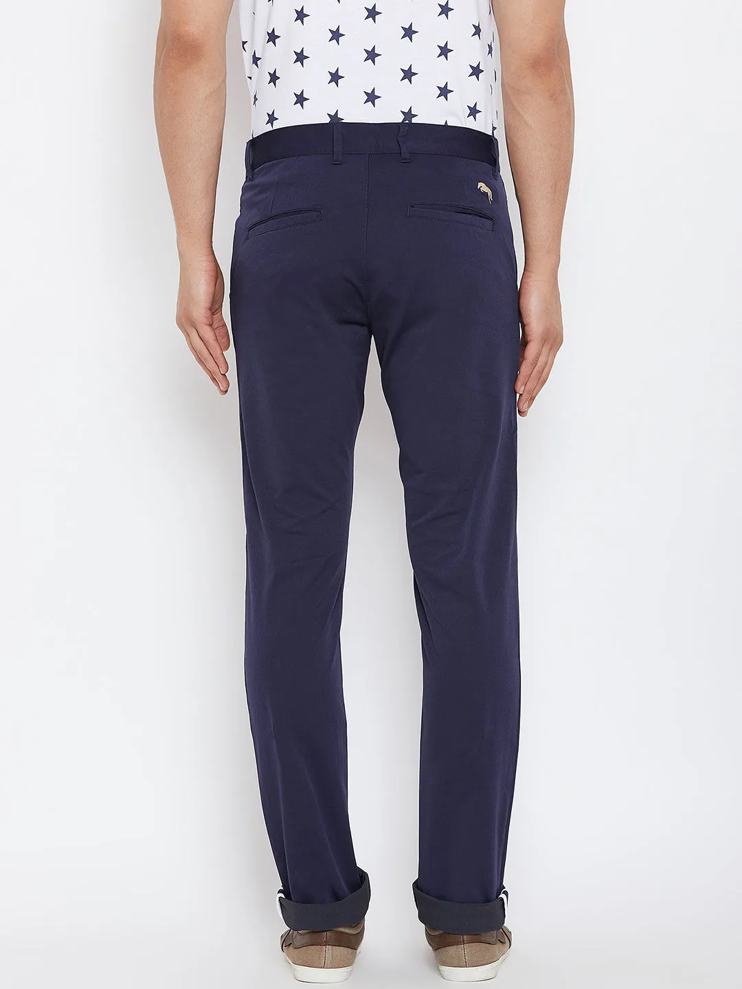 JUMP USA Men Solid Navy Blue Casual Regular Fit Chinos Trousers