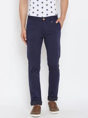 JUMP USA Men Solid Navy Blue Casual Regular Fit Chinos Trousers