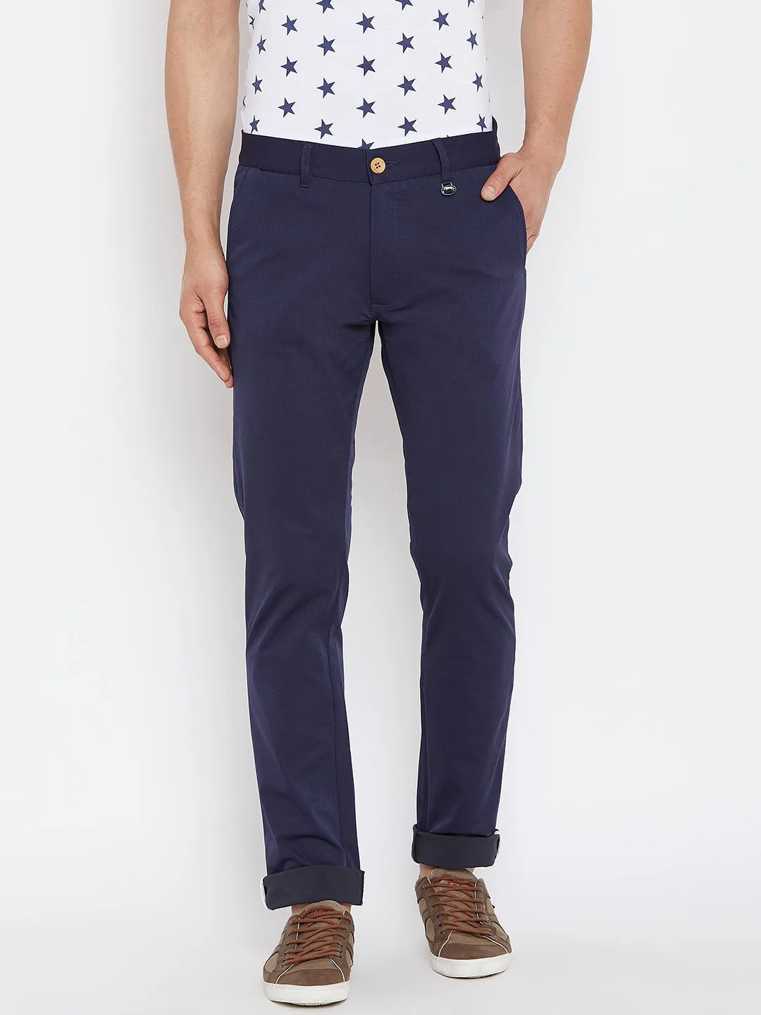 JUMP USA Men Solid Navy Blue Casual Regular Fit Chinos Trousers