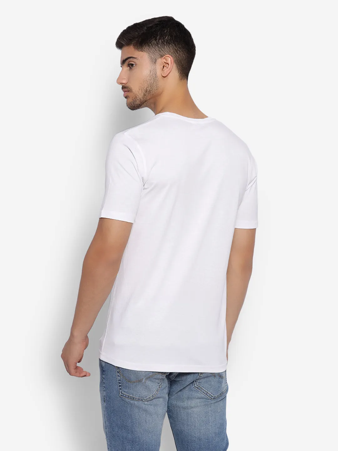 JUMP USA Unisex White Solid Cotton Round Neck Printed T-Shirt