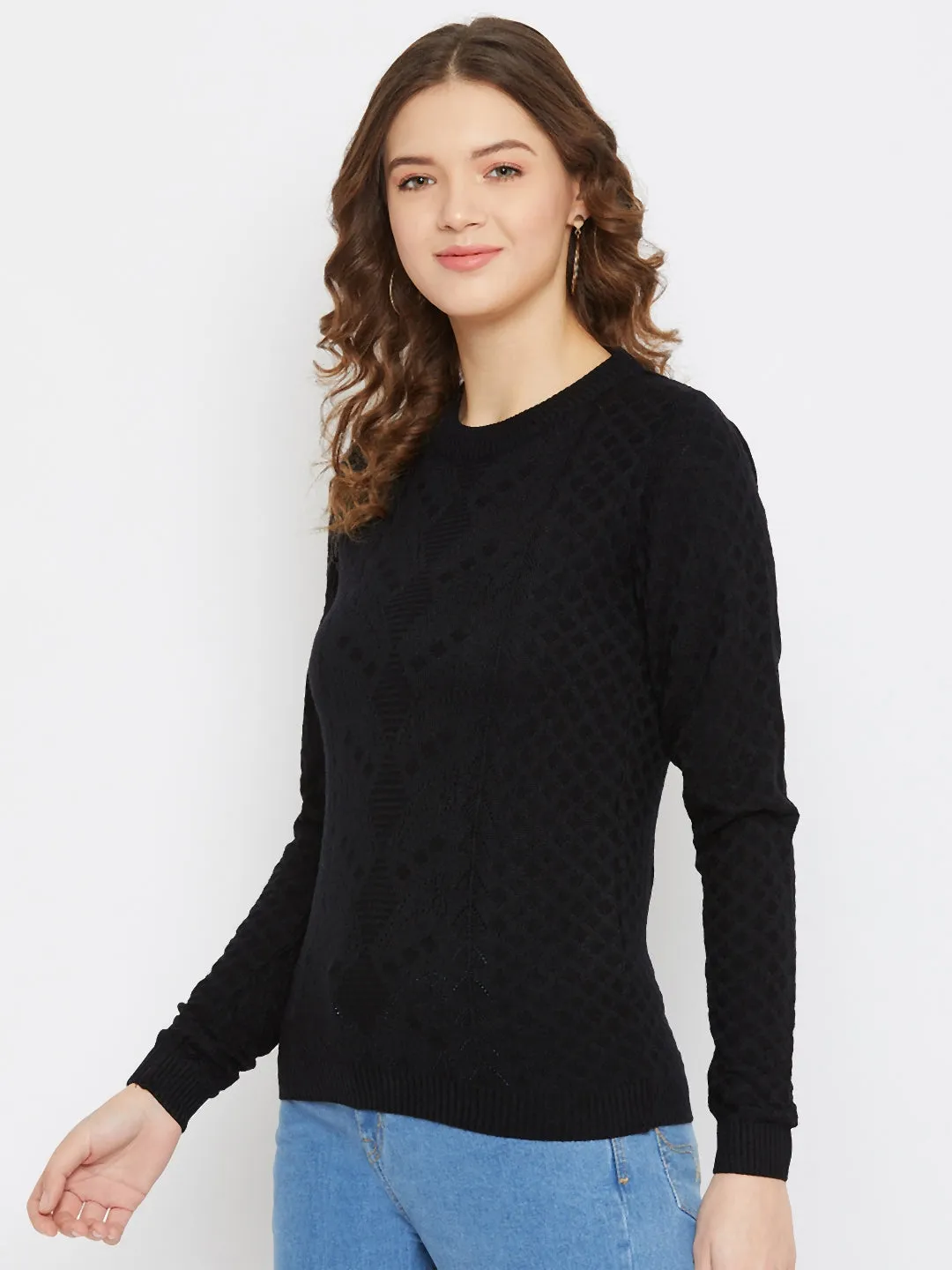 JUMP USA Women Black Self Design Sweater