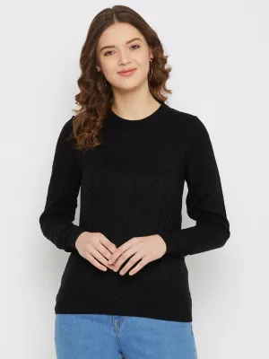 JUMP USA Women Black Self Design Sweater