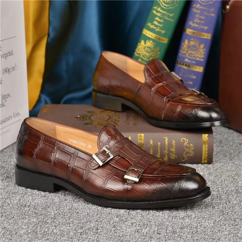 LuxeTex Exotic Texture Modish Monkstrap Dress Shoes