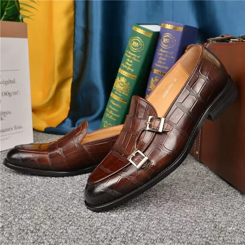 LuxeTex Exotic Texture Modish Monkstrap Dress Shoes