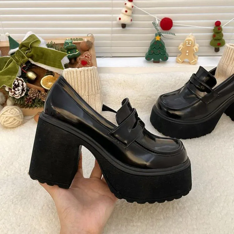 Mary Jane Short Heel High Heels Small Height-increasing British Platform Loafers Leather Shoes For Women