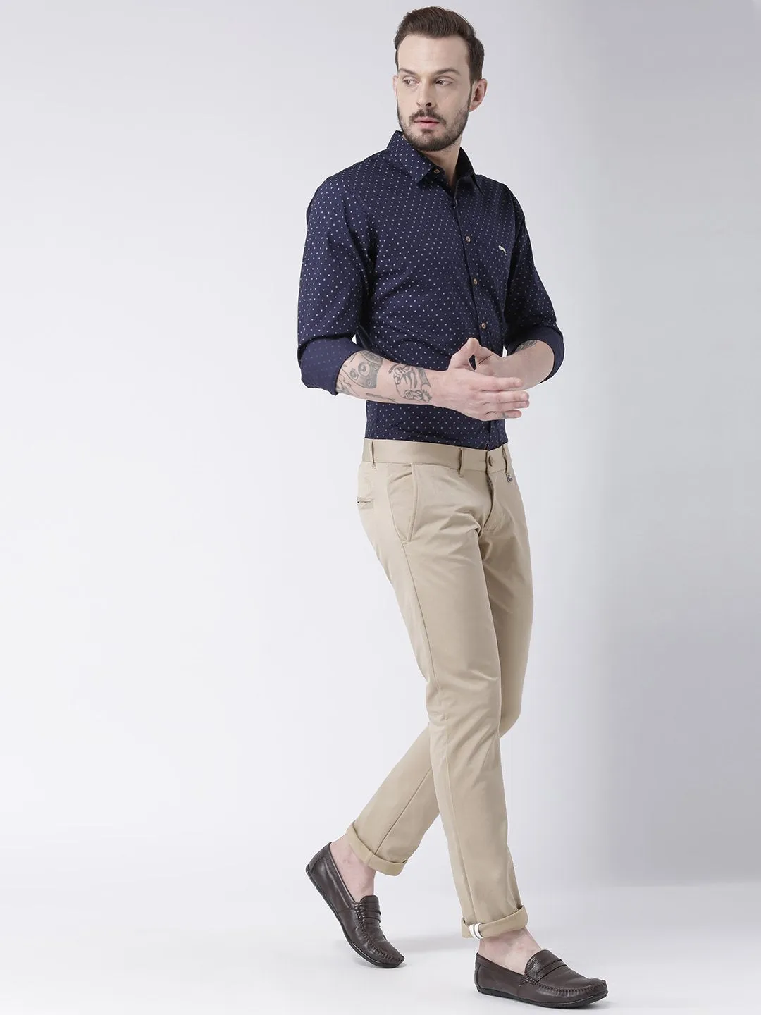 Men Beige Slim Fit Solid Chinos