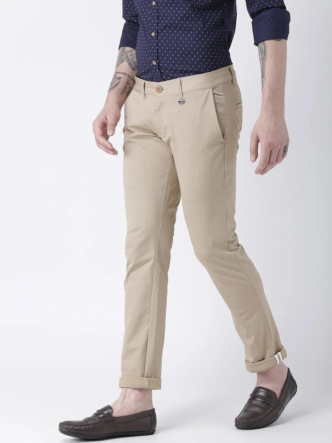 Men Beige Slim Fit Solid Chinos