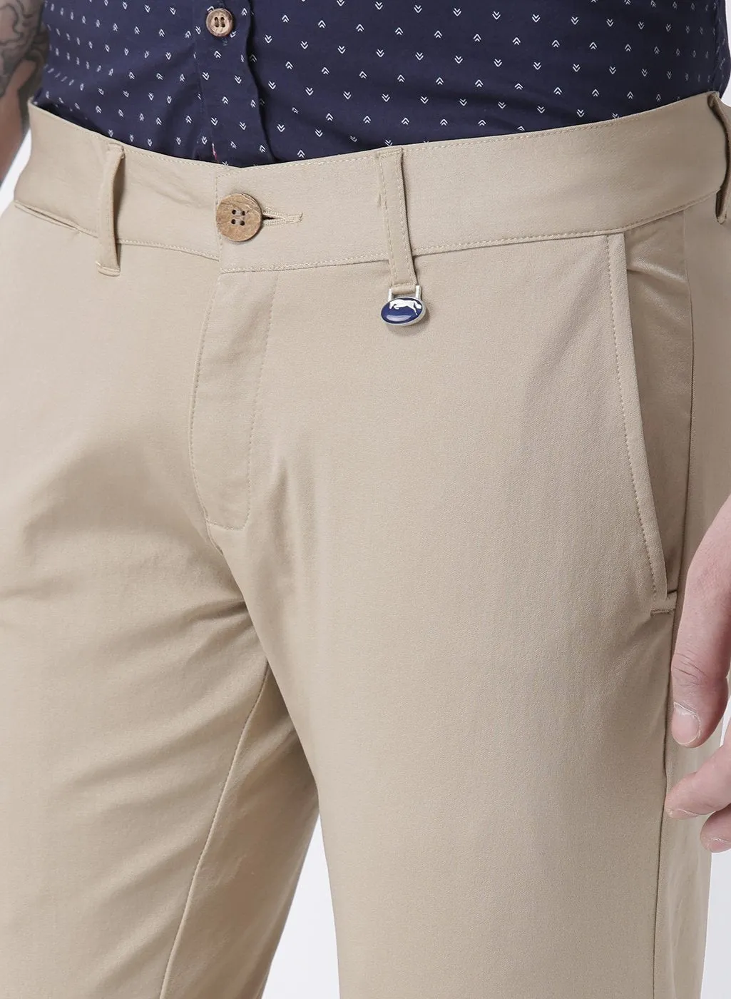 Men Beige Slim Fit Solid Chinos