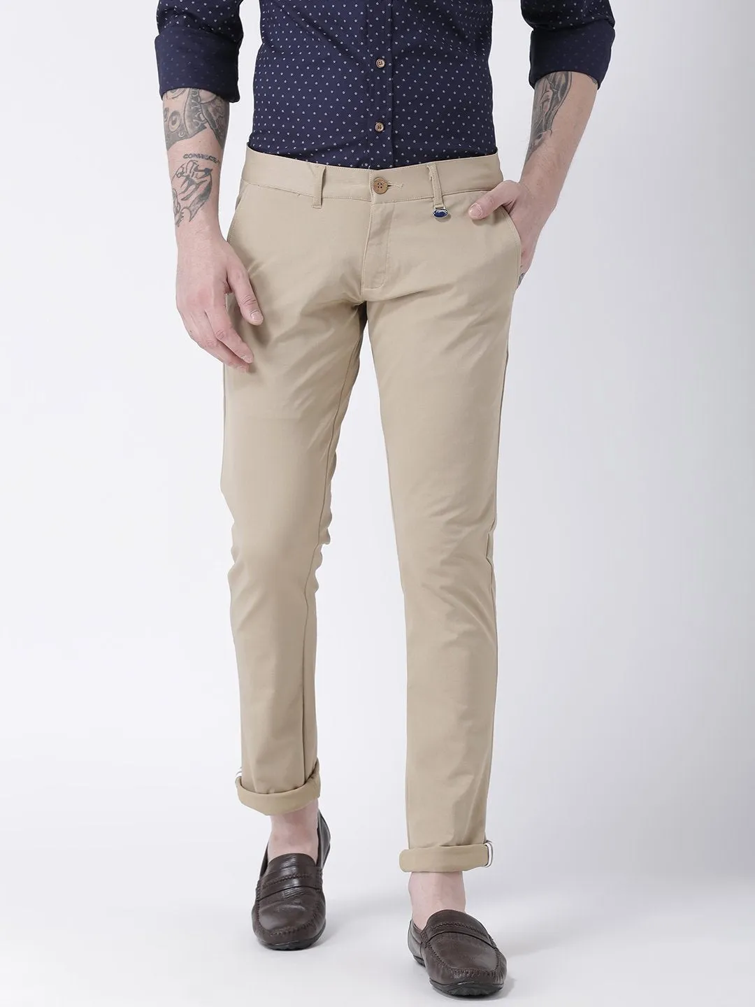 Men Beige Slim Fit Solid Chinos